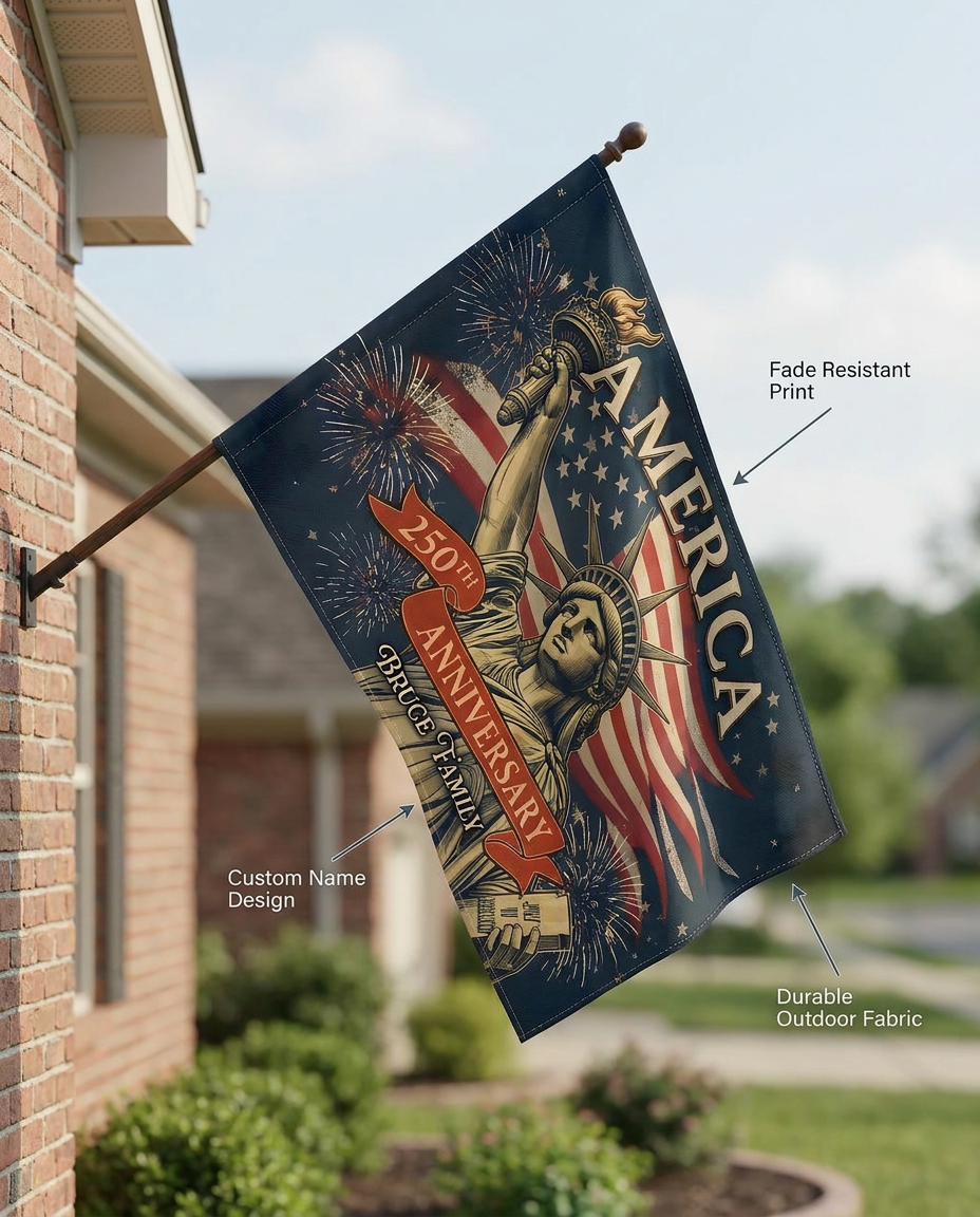 United States 250 Years Anniversary Custom Family Name House Flag
