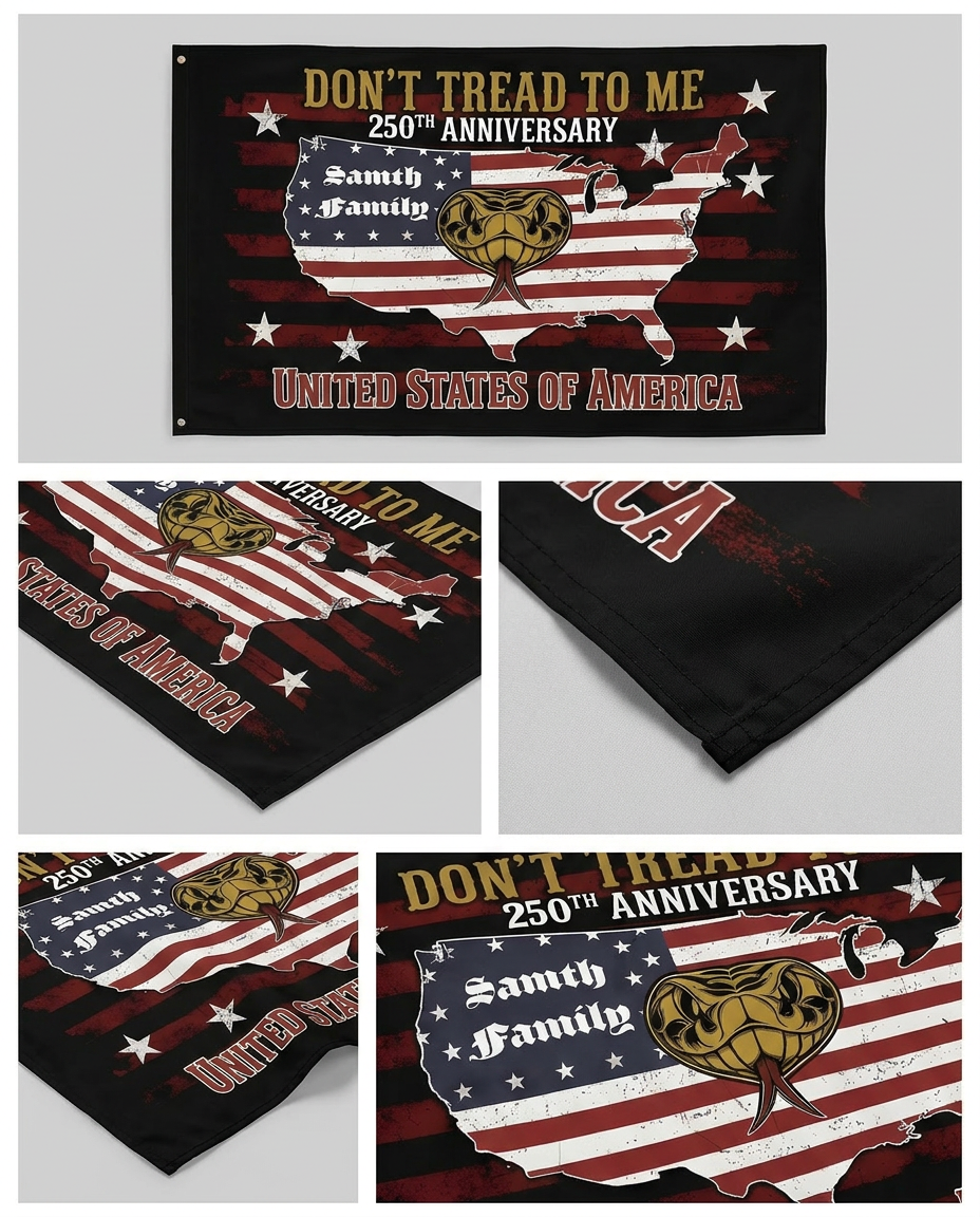 USA 250th Anniversary House Flag - Don’t Tread On Me Patriotic Design