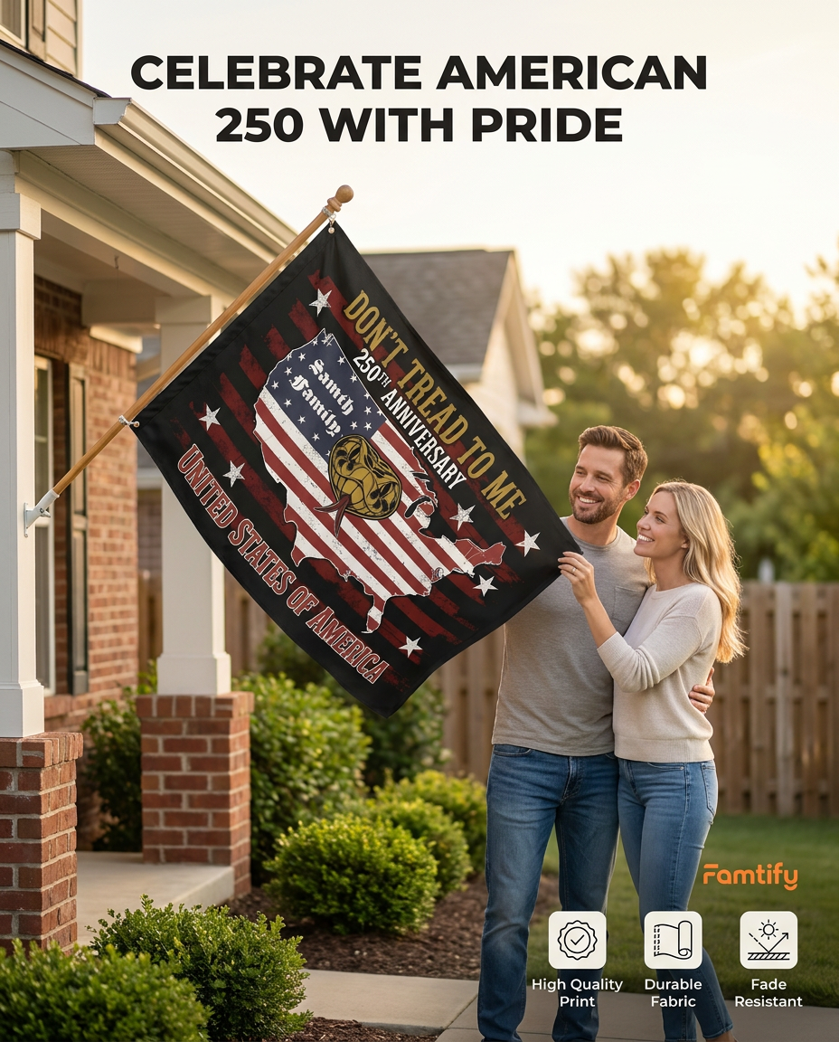 USA 250th Anniversary House Flag - Don’t Tread On Me Patriotic Design