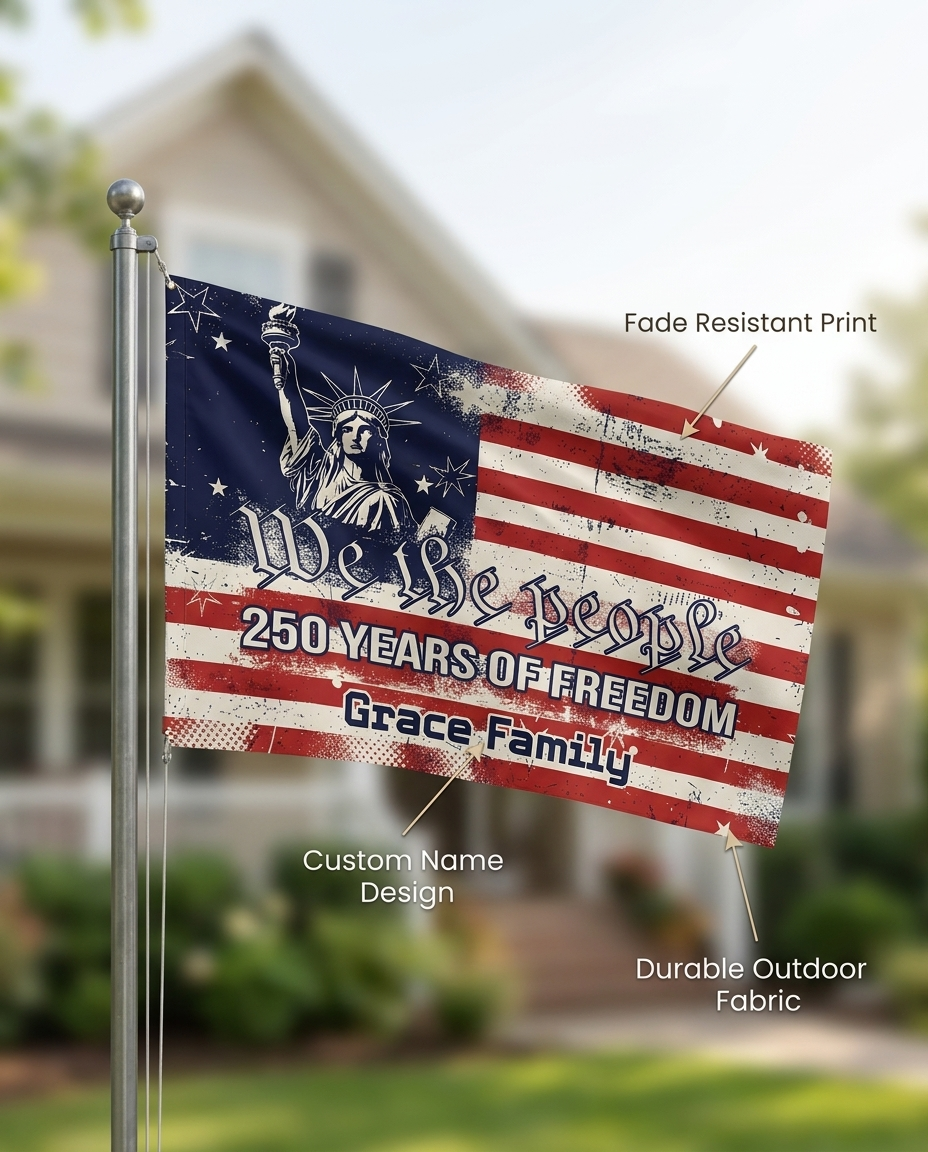 We The People 250 Years Of Freedom Double-Sided House Flag
