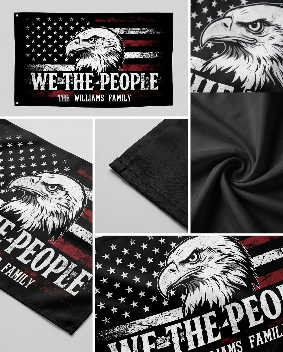 We The People Black And Red USA American Double-Sided Flag