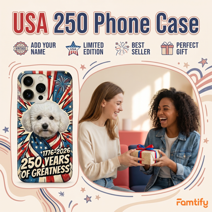 Custom Photo My Dog, Cat Loves America 250 Patriotic Phone Case