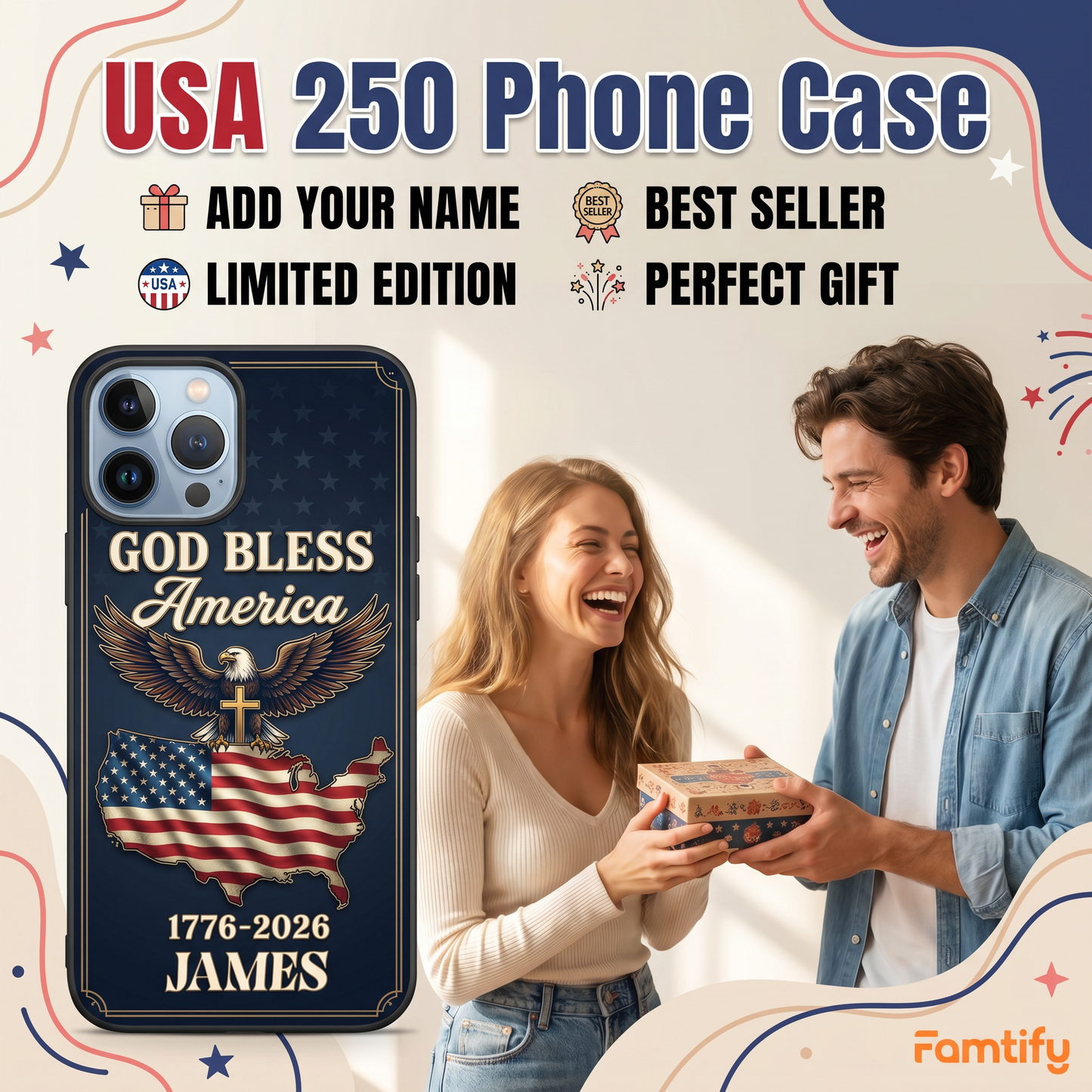 Personalized Patriotic Eagle Phone Case - God Bless America USA 250 Years