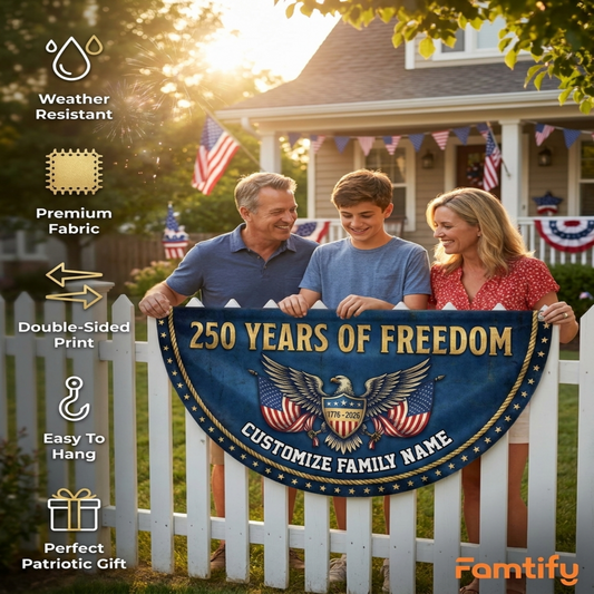 250 Years Of Freedom Custom Family Name Non-Pleated Fan Flag