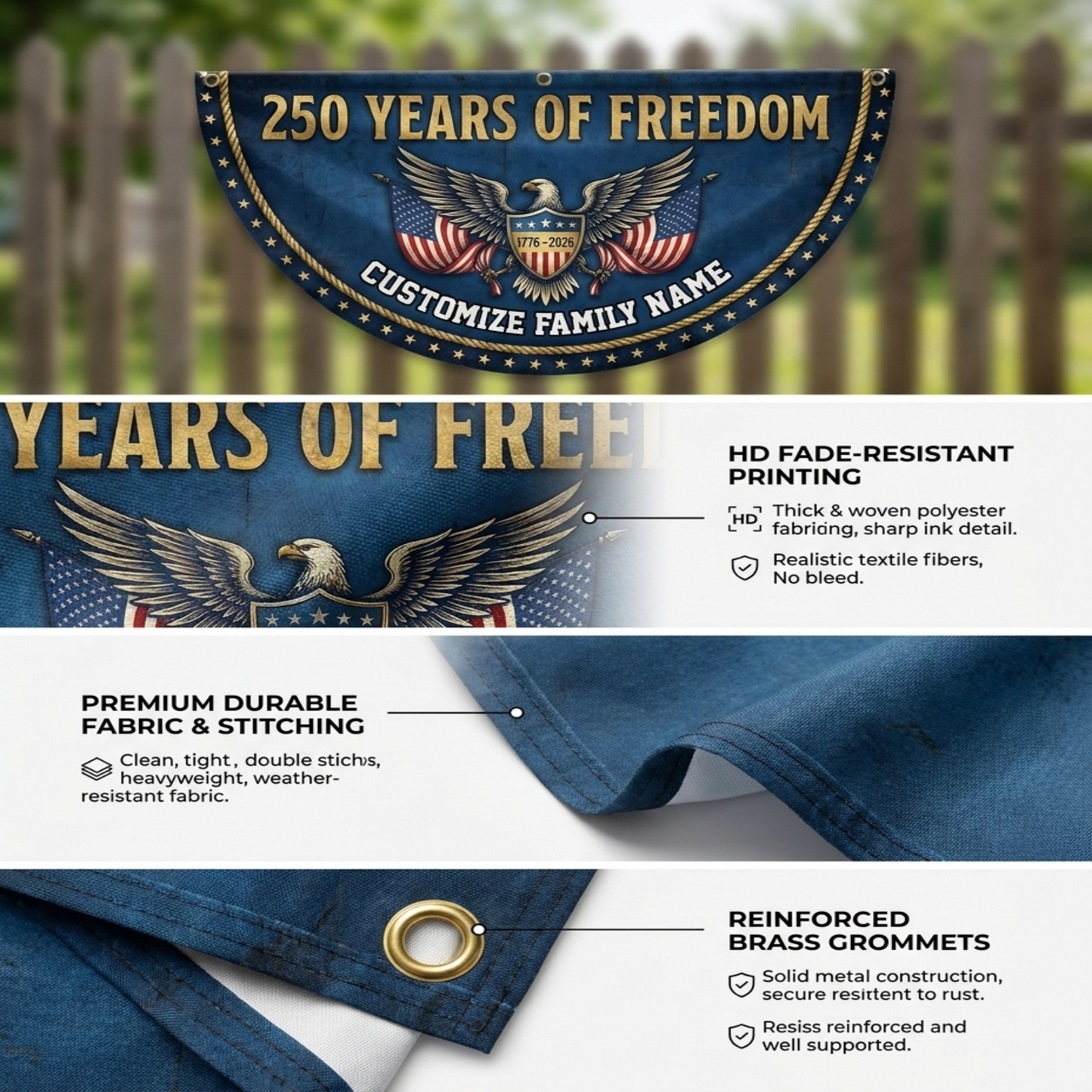 250 Years Of Freedom Custom Family Name Non-Pleated Fan Flag