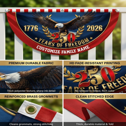 Custom Family Name 250 Years Of Freedom Non-Pleated Fan Flag