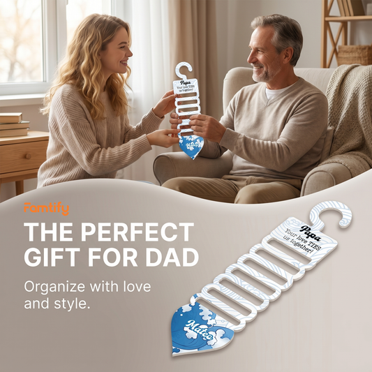 Personalized Tie Hanger for Papa - "Your Love Ties Us Together" Gift