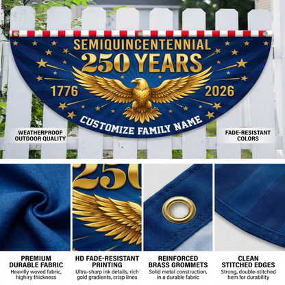 Custom Family Name 250 Years Semiquincentennial Non-Pleated Fan Flag