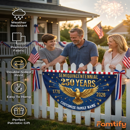 Custom Family Name 250 Years Semiquincentennial Non-Pleated Fan Flag