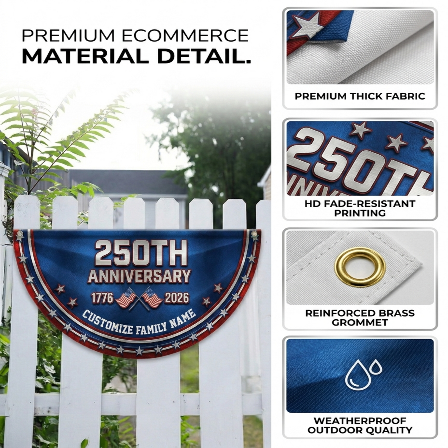Custom Family Name 250th Anniversary 1776-2026 America Non-Pleated Fan Flag