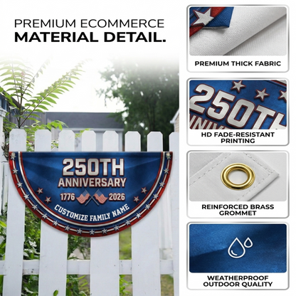 Custom Family Name 250th Anniversary 1776-2026 America Non-Pleated Fan Flag