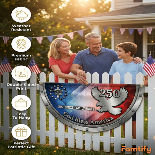 Custom Family Name 250th Patriot Eagle God Bless America Non-Pleated Fan Flag