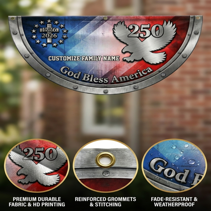 Custom Family Name America 250 1776–2026 Semiquincentennial Non-Pleated Fan Flag
