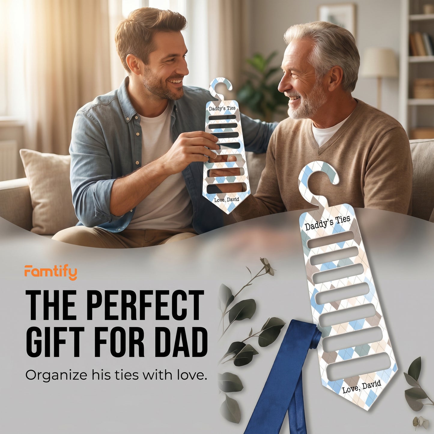 Personalized Tie Hanger for Daddy – “Daddy’s Ties” Wooden Organizer Gift