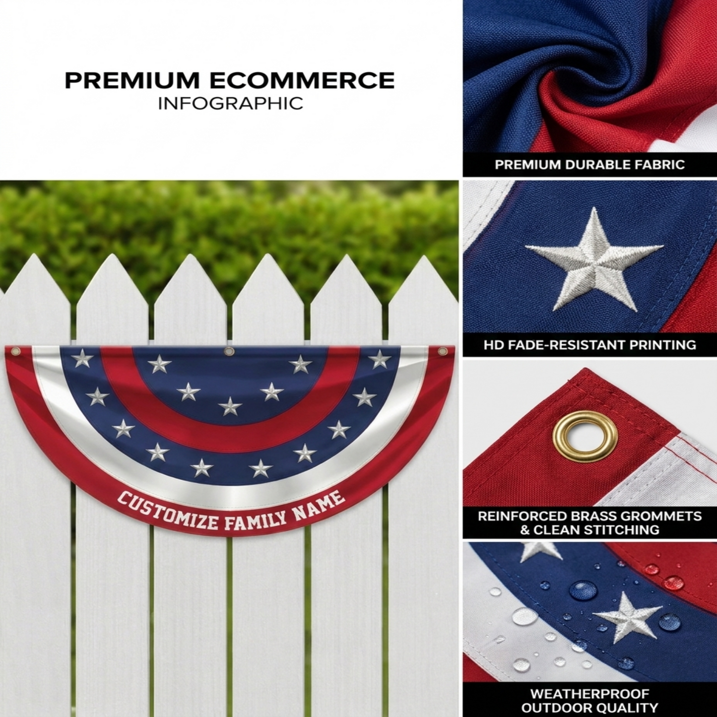 Custom Family Name America Non-Pleated Fan Flag