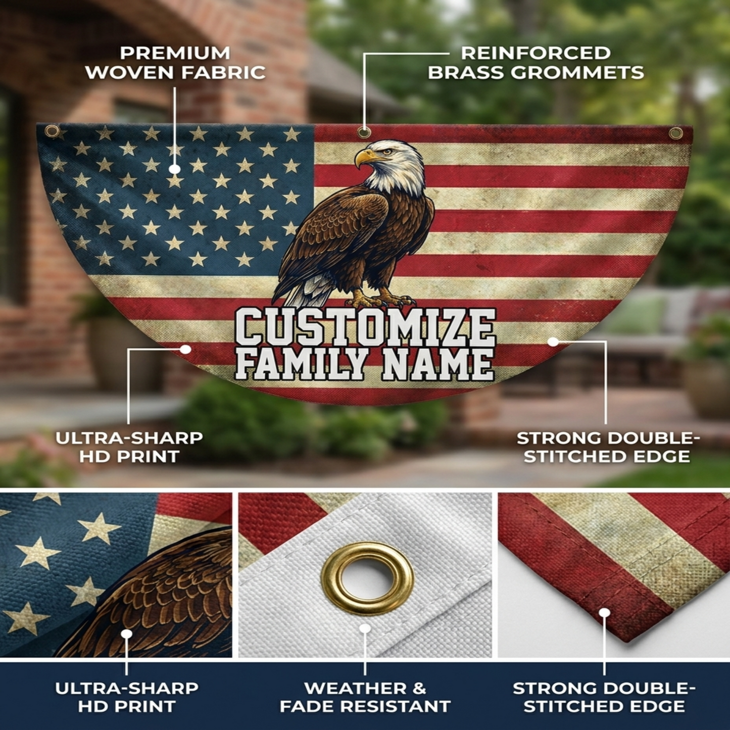 Custom Family Name American Flag Patriotic Eagle American Non-Pleated Fan Flag