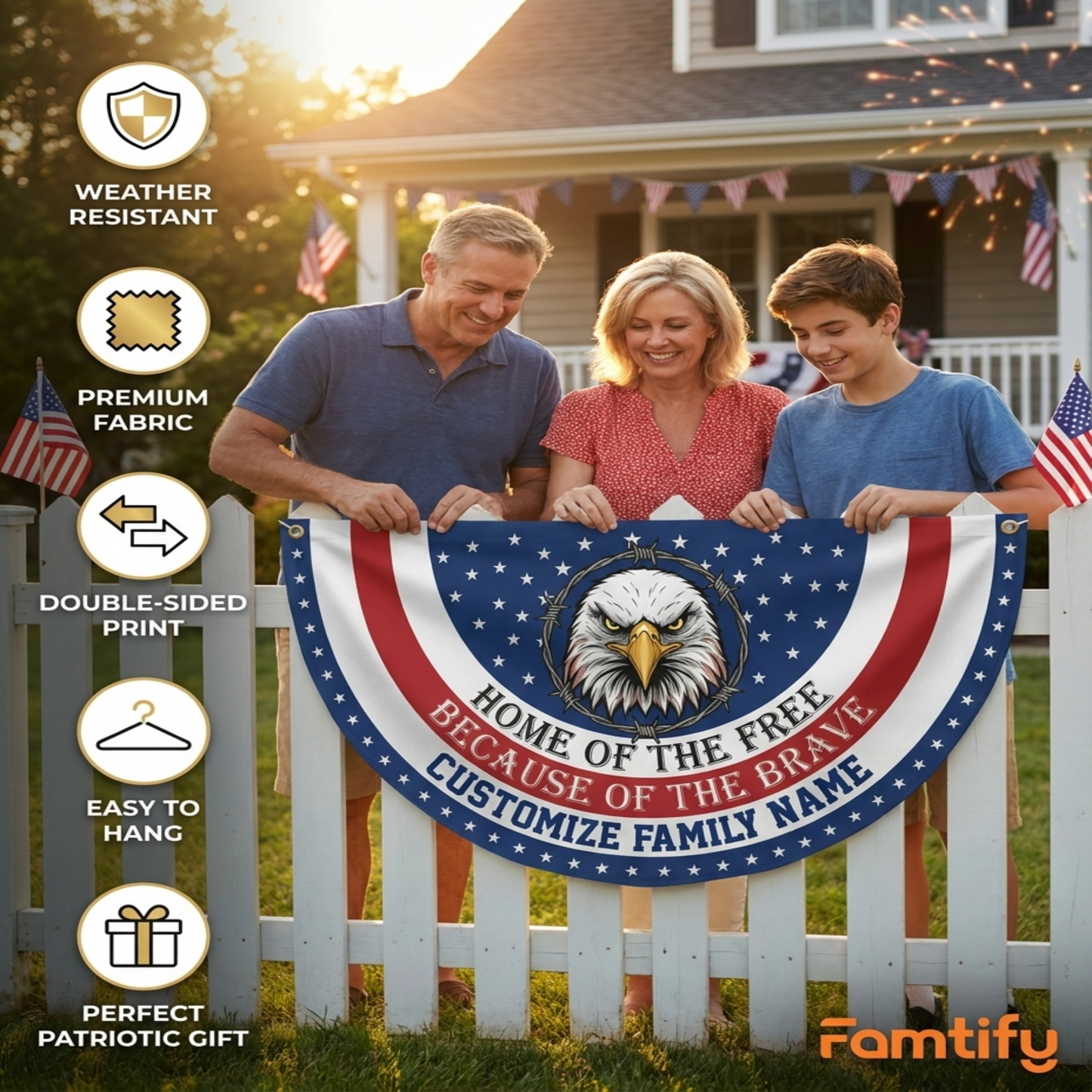 Custom Family Name Home Of The Free Because Of The Brave Non-Pleated Fan Flag
