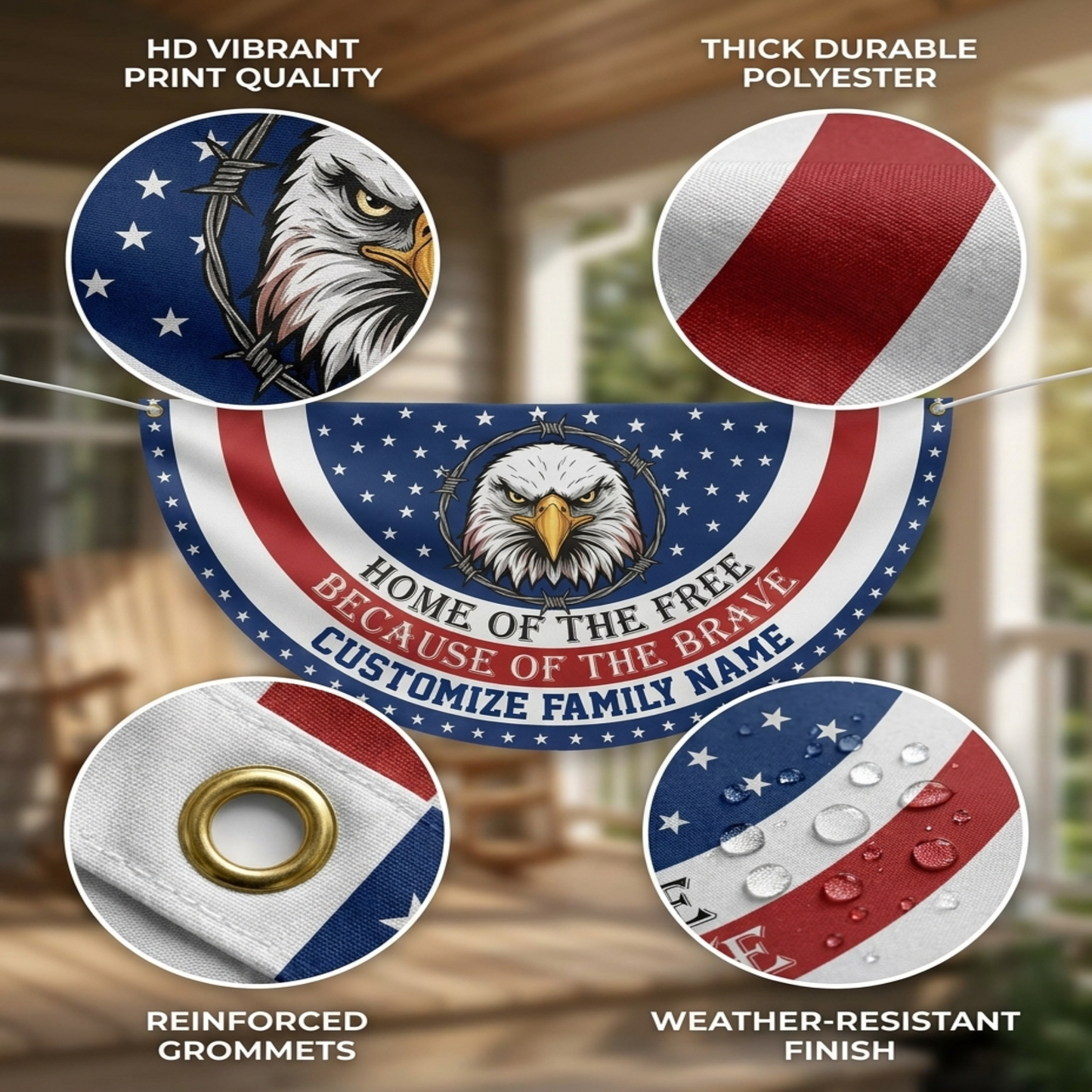 Custom Family Name Home Of The Free Because Of The Brave Non-Pleated Fan Flag