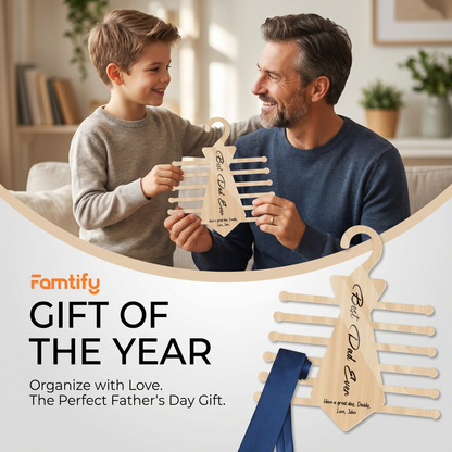 Personalized Tie Hanger for Dad – “Best Dad Ever” Wooden Organizer Gift