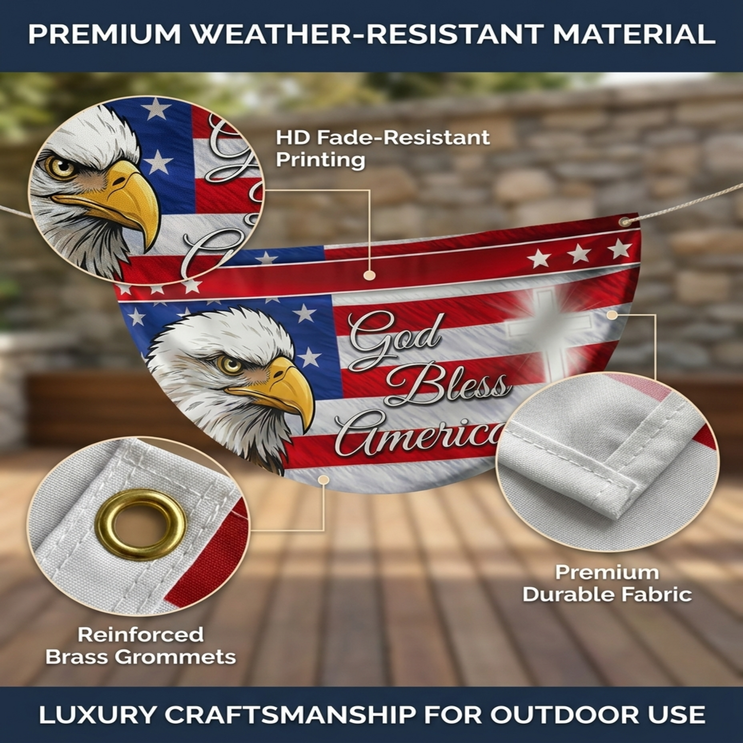 Custom Family Name Patriotic Eagle God Bless America Non-Pleated Fan Flag