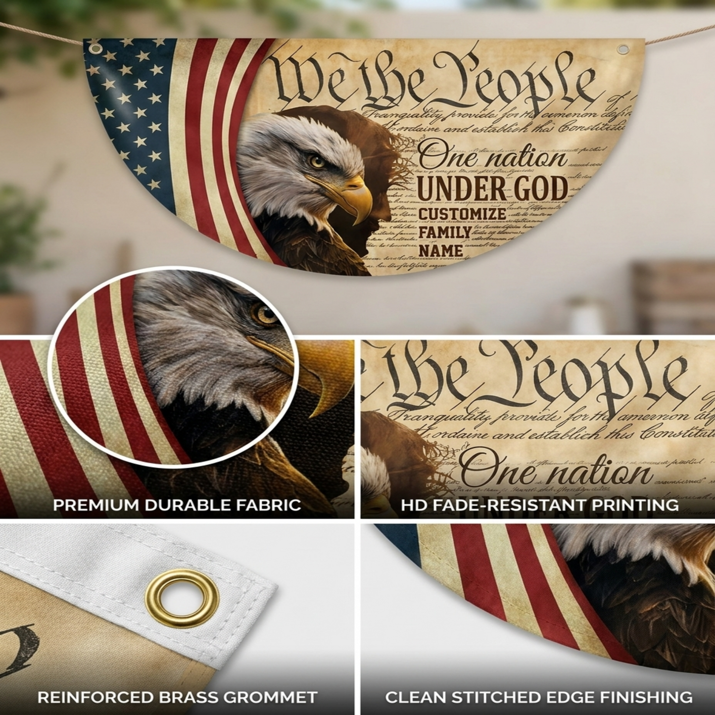 Custom Family Name We The People America Non-Pleated Fan Flag