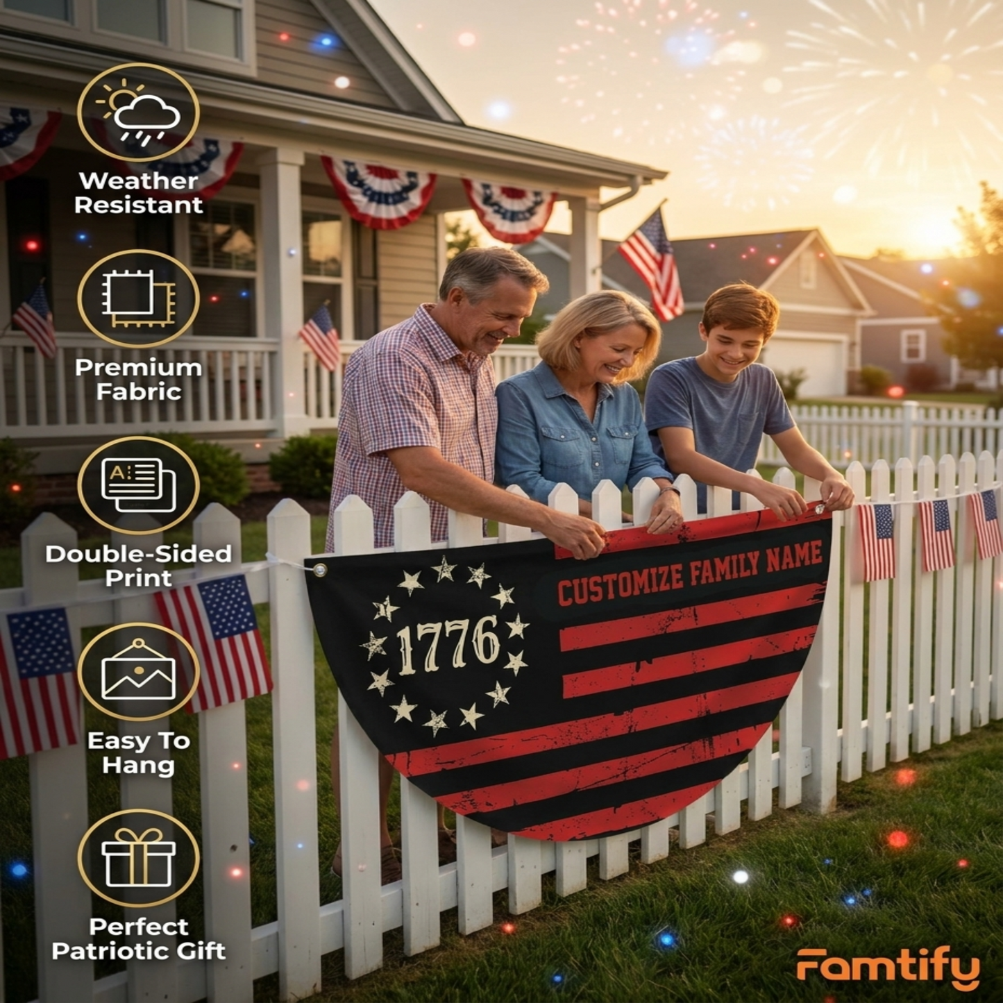 Custom Family Name We The People America Non-Pleated Flag