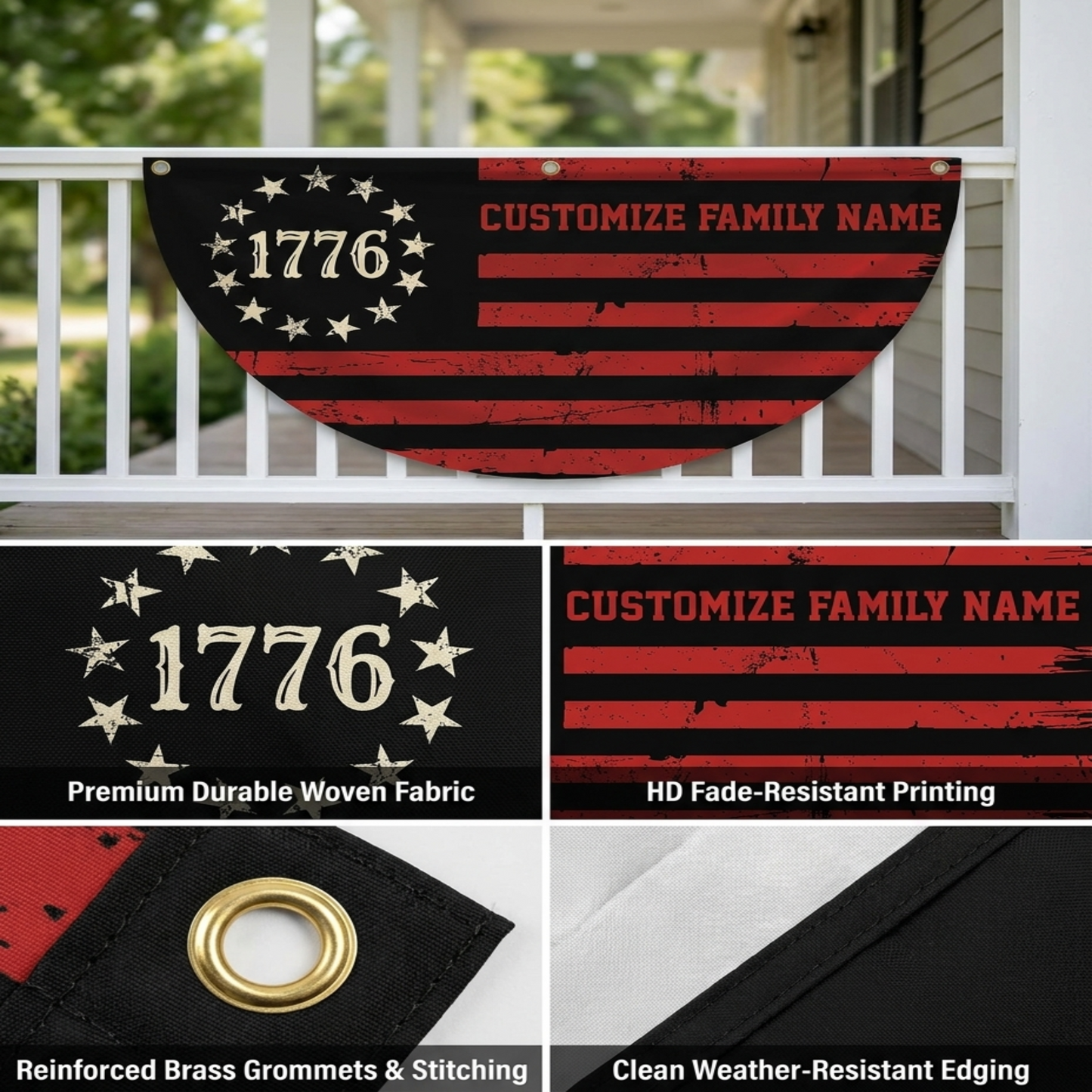 Custom Family Name We The People America Non-Pleated Flag