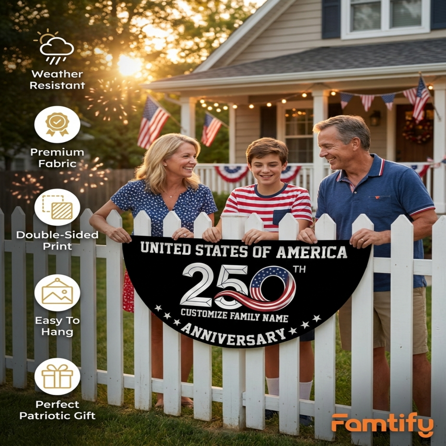 Patriotic 250th Anniversary 1776 2026 United States of America Non-Pleated Fan Flag Black