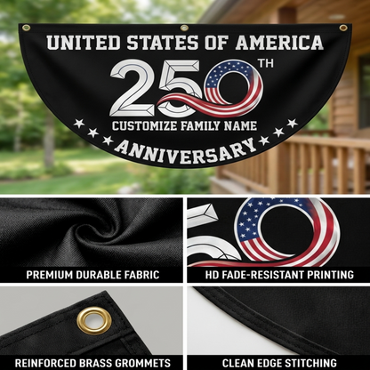 Patriotic 250th Anniversary 1776 2026 United States of America Non-Pleated Fan Flag Black