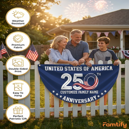 Patriotic 250th Anniversary 1776 2026 United States of America Non-Pleated Fan Flag Navy