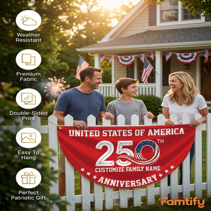 Patriotic 250th Anniversary 1776 2026 United States of America Non-Pleated Fan Flag Red