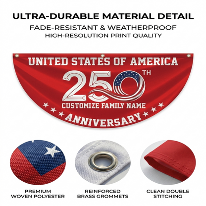 Patriotic 250th Anniversary 1776 2026 United States of America Non-Pleated Fan Flag Red