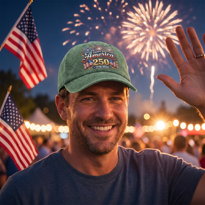America 250 Semiquincentennial Fireworks Celebration Washed Denim Baseball Cap