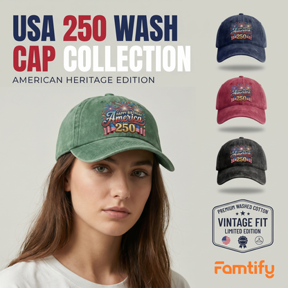 America 250 Semiquincentennial Fireworks Celebration Washed Denim Baseball Cap