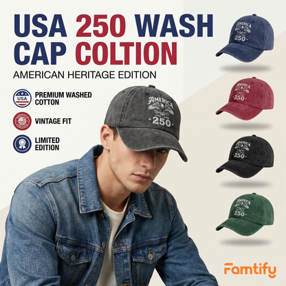 America 250 Years Happy 250th Birthday USA Washed Denim Baseball Cap