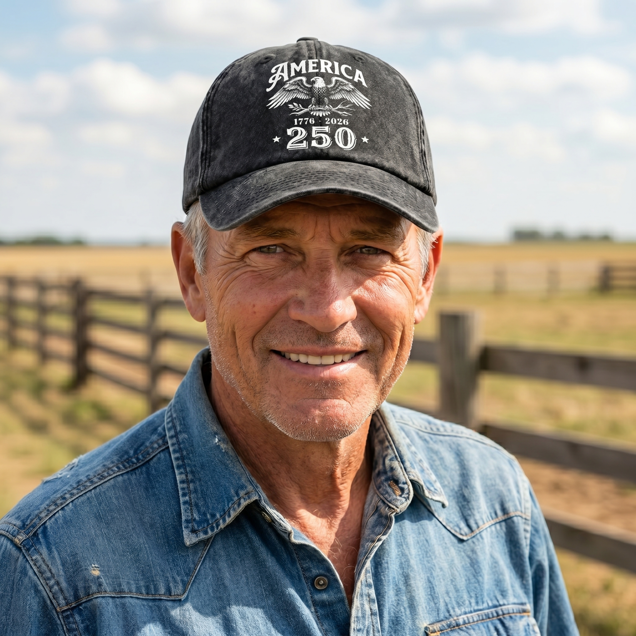America 250 Years Happy 250th Birthday USA Washed Denim Baseball Cap