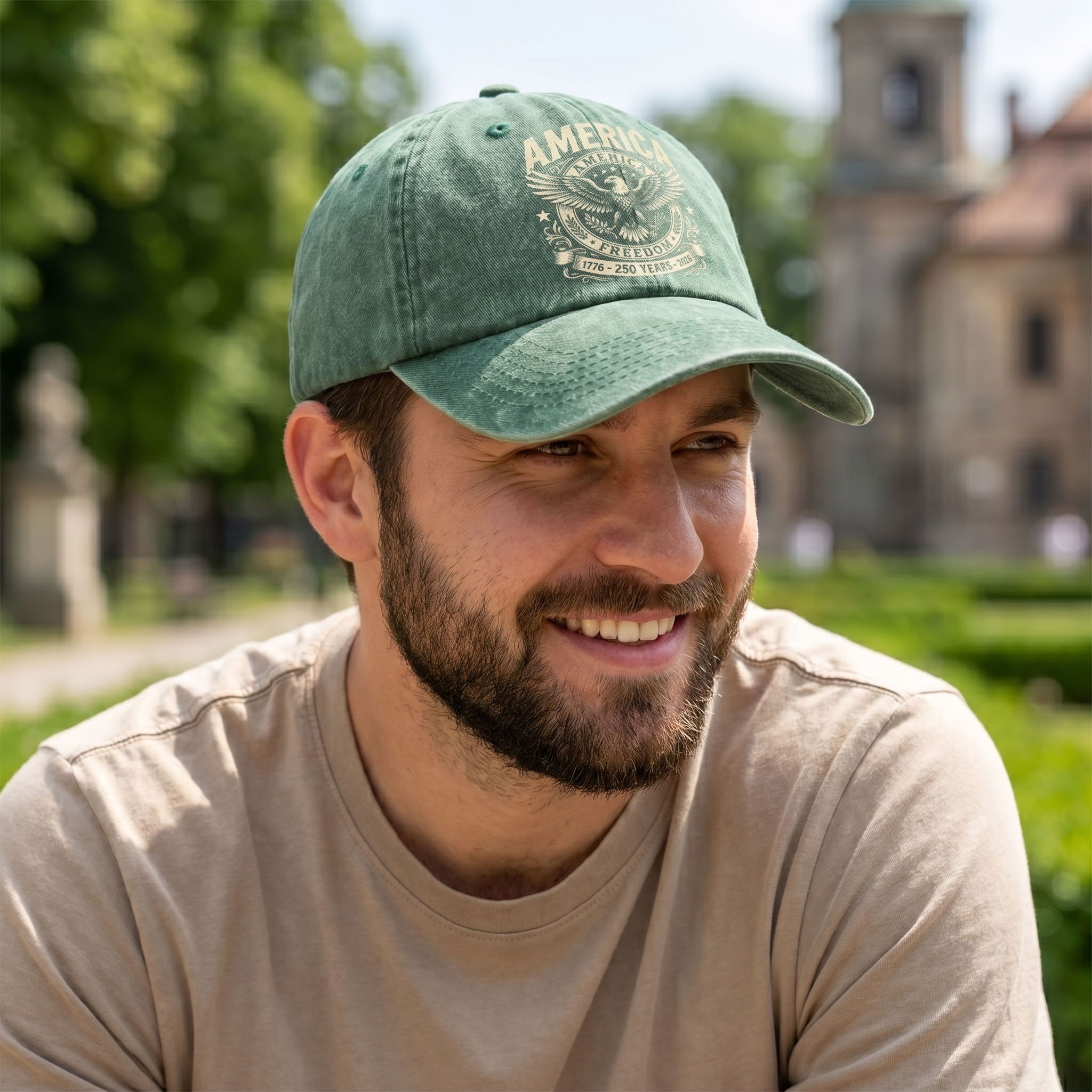 America 250 Years of Freedom 1776–2026 Anniversary Washed Denim Baseball Cap