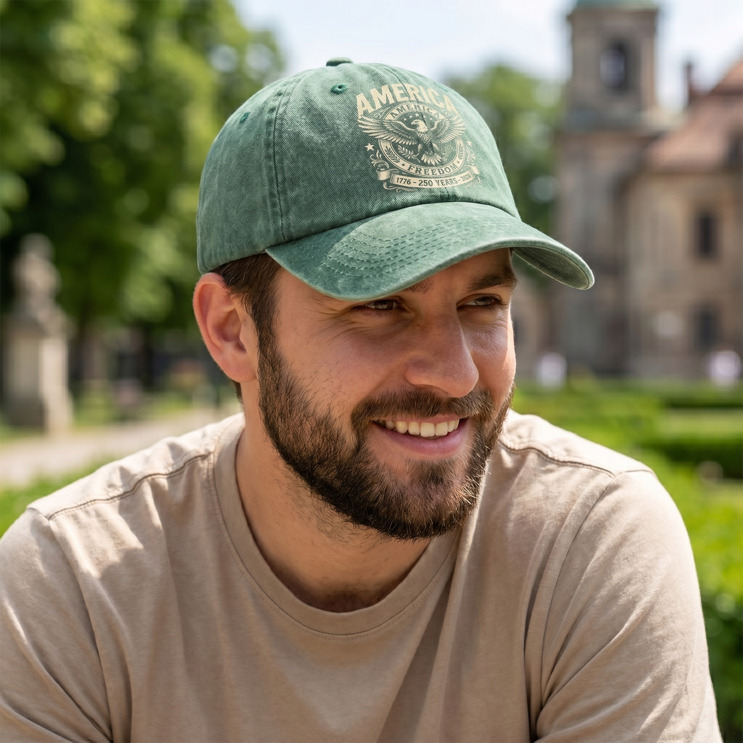 America 250 Years of Freedom 1776–2026 Anniversary Washed Denim Baseball Cap