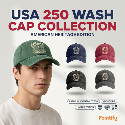 America 250 Years of Freedom 1776–2026 Anniversary Washed Denim Baseball Cap