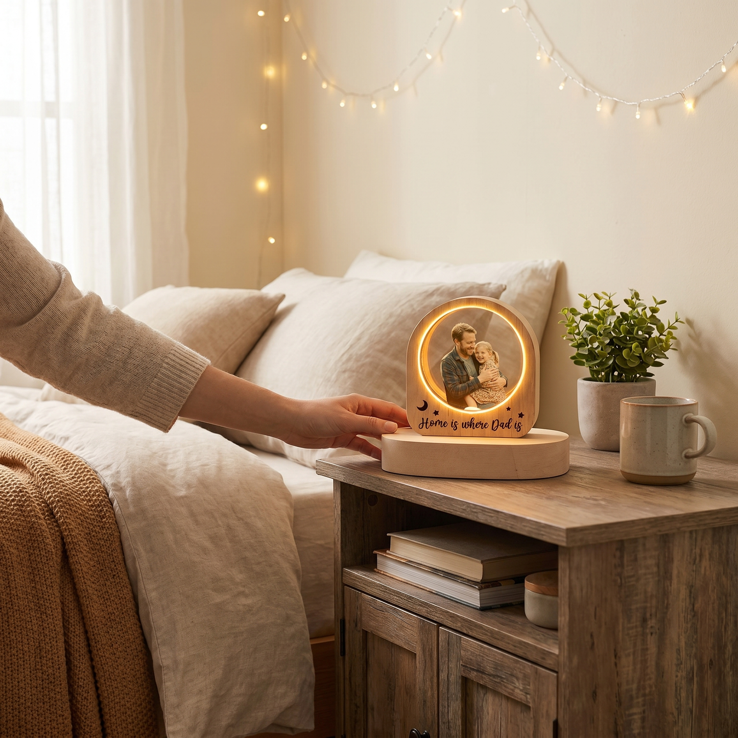 Personalized Round Night Light – “Home Is Where Dad Is” Custom Gift