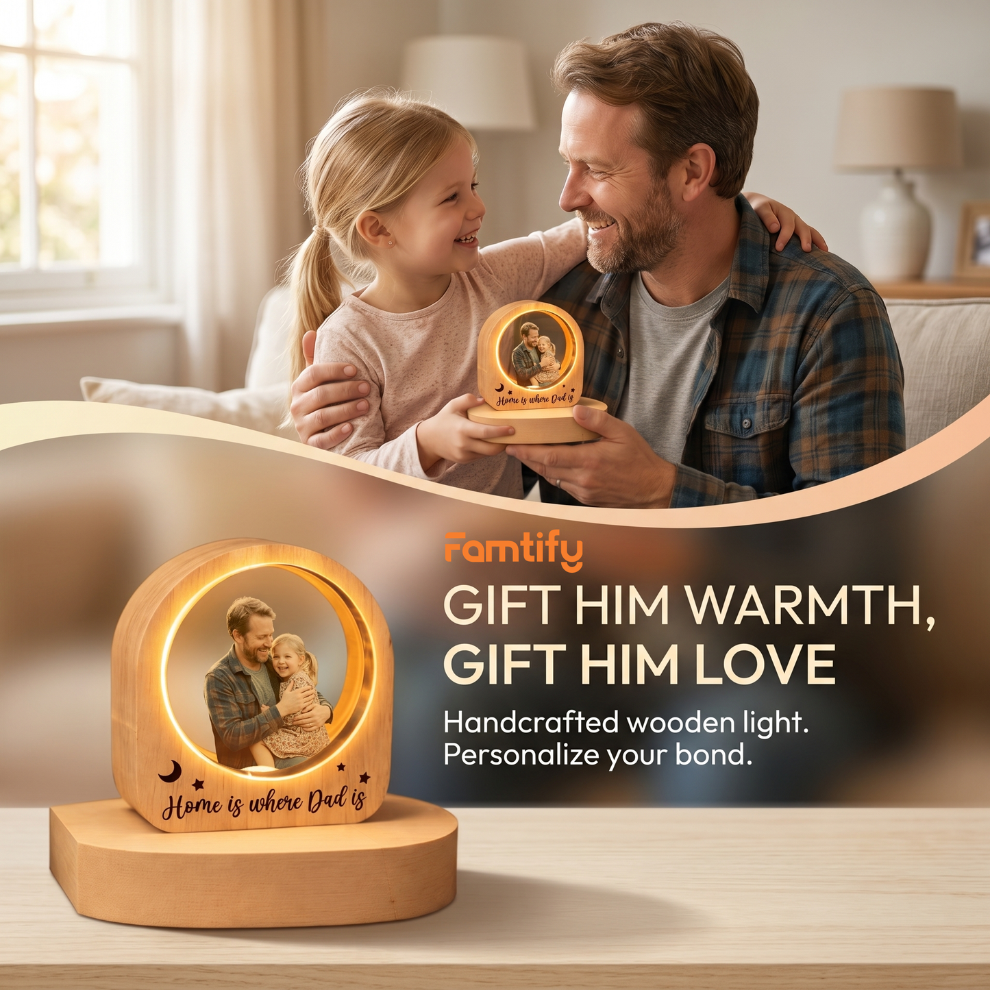 Personalized Round Night Light – “Home Is Where Dad Is” Custom Gift