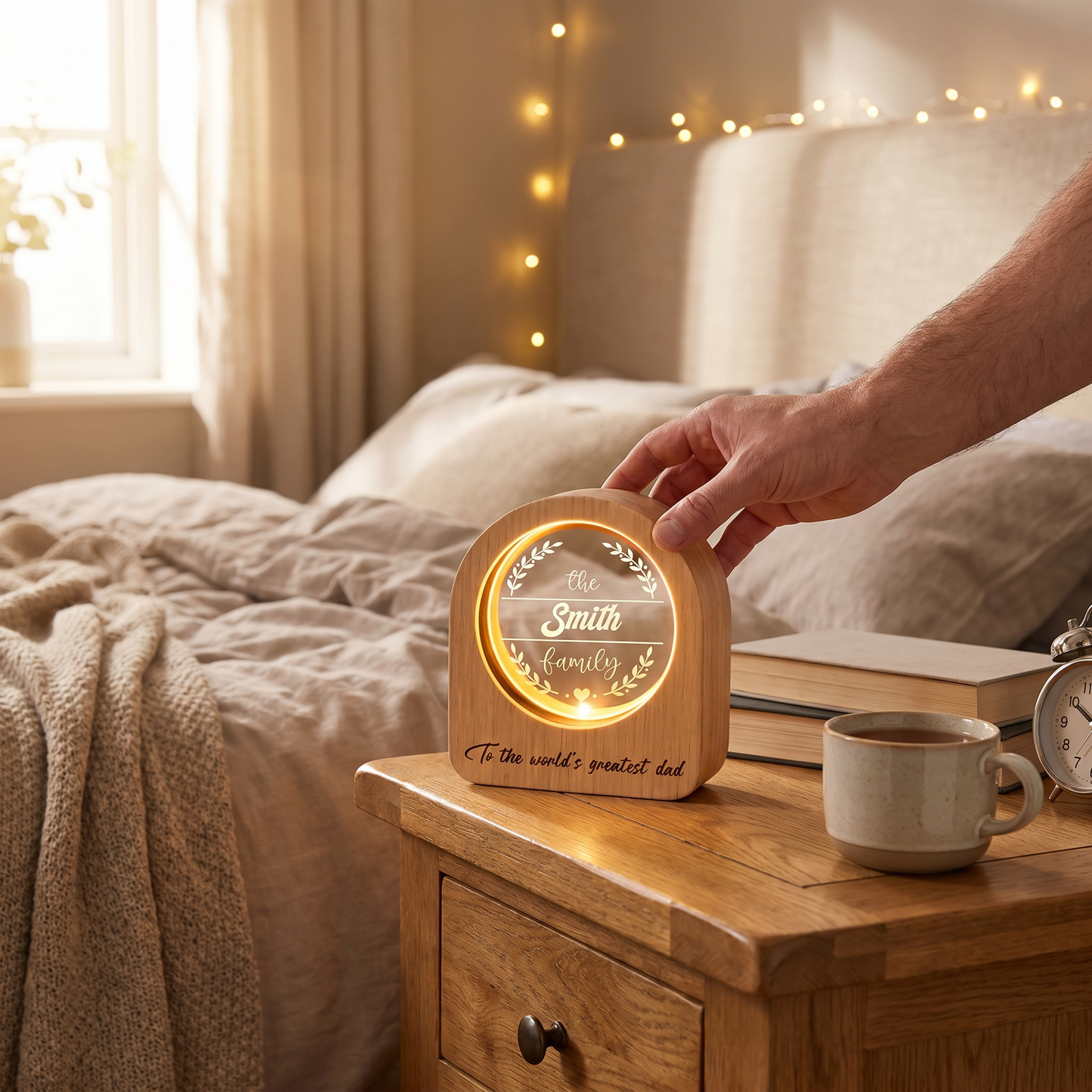 Personalized Round Night Light – “Dad My Hero My Forever” Custom Name Gift