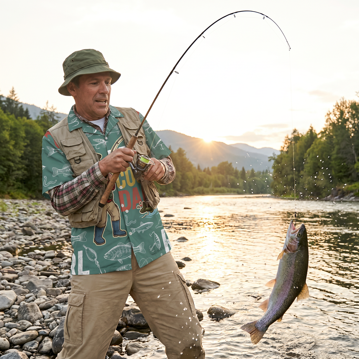 Personalized Hawaiian Shirt for Dad – “Reel Cool Dad” Fishing Gift