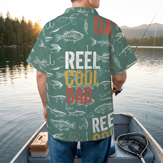 Personalized Hawaiian Shirt for Dad - "Reel Cool Dad" Fishing Gift