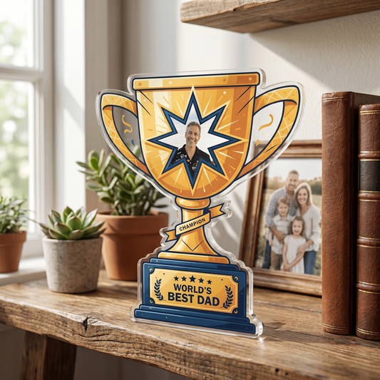 Personalized Acrylic Plaque for Dad - "World's Best Dad Cup" Custom Photo Gift