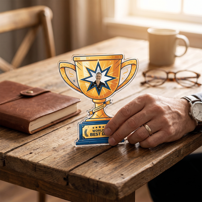 Personalized Acrylic Plaque for Dad – “World’s Best Dad Cup” Custom Photo Gift