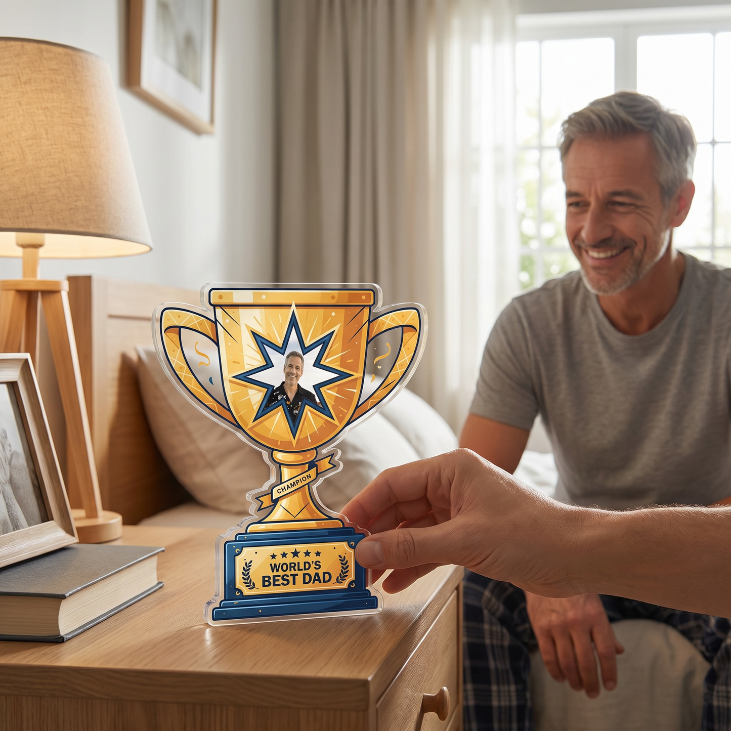 Personalized Acrylic Plaque for Dad – “World’s Best Dad Cup” Custom Photo Gift