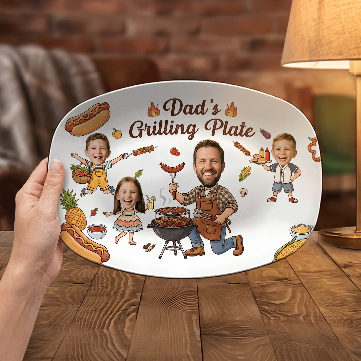Personalized Dad’s Grilling Plate – Custom BBQ Serving Platter Gift for Dad