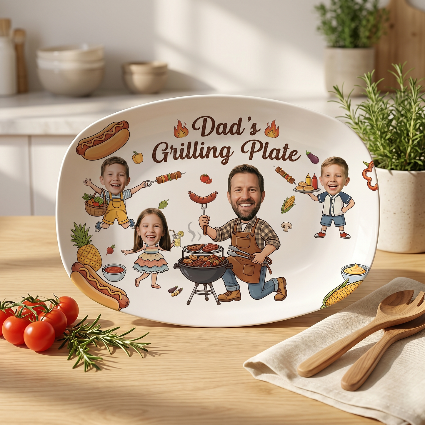 Personalized Dad’s Grilling Plate – Custom BBQ Serving Platter Gift for Dad