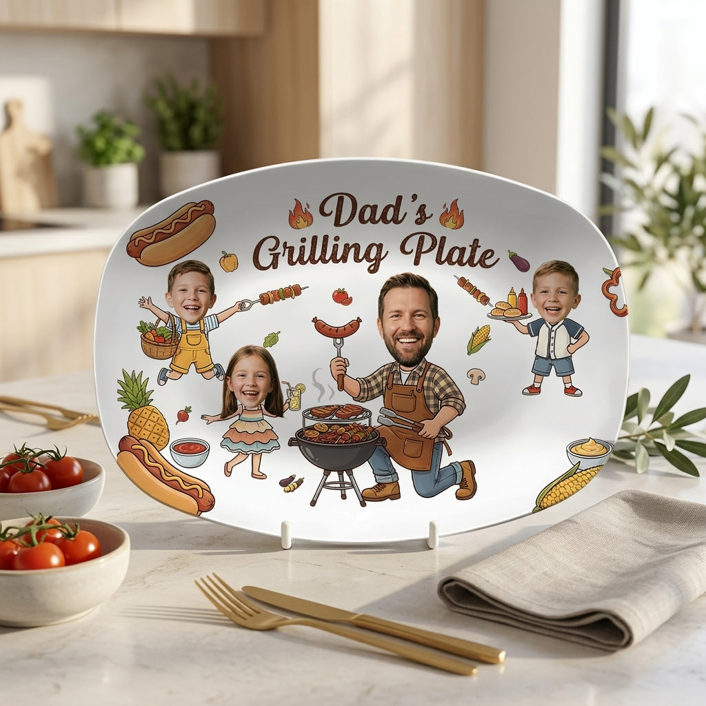 Personalized Dad’s Grilling Plate – Custom BBQ Serving Platter Gift for Dad